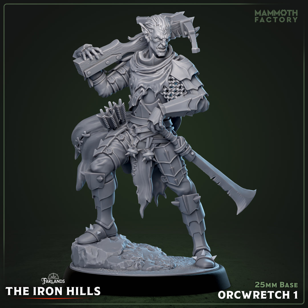 Ironcrag Orcwretches unpainted resin orc miniature by Mammoth Factory, 28-32mm DnD tabletop model.