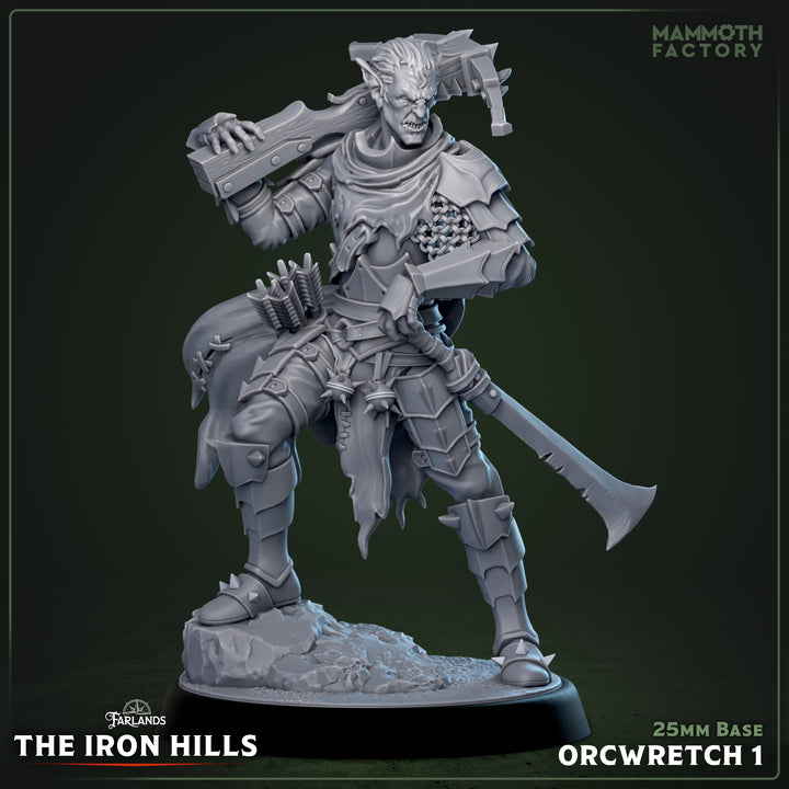 Ironcrag Orcwretches unpainted resin orc miniature by Mammoth Factory, 28-32mm DnD tabletop model.