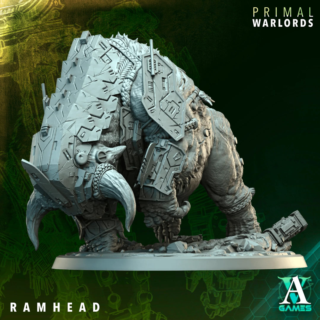 Ramhead unpainted resin miniature by Archvillain Games, 28-32mm tabletop wargaming model.