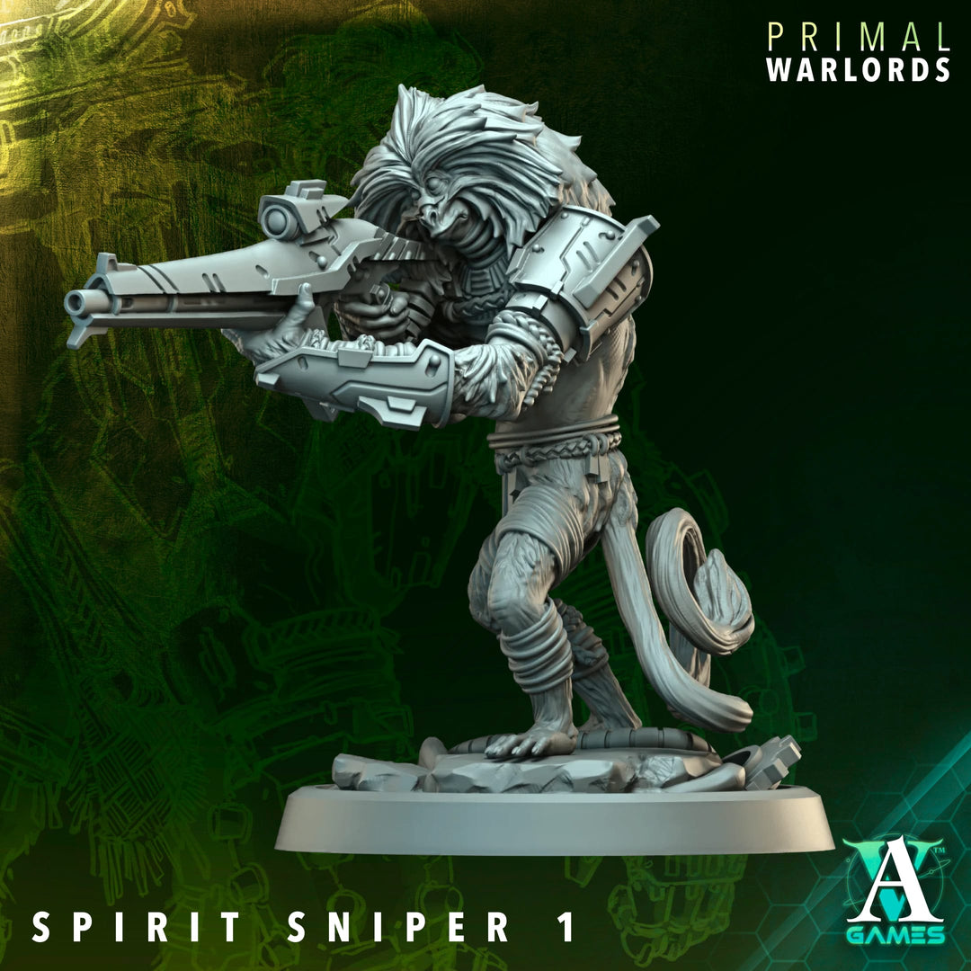Spirit Snipers unpainted resin centerpiece miniature by Archvillain Games, 28-32mm tabletop wargaming model.