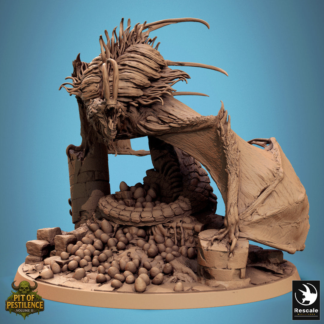 Pestilient Wyvern unpainted resin undead miniature by Rescale Miniatures, 28-32mm DnD tabletop model.