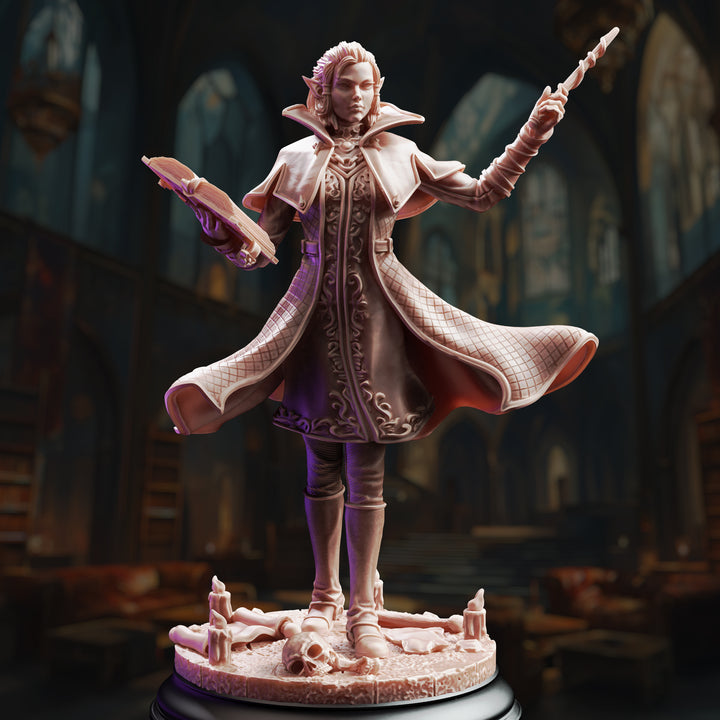 Necromancy Wizard - Headmistress Margaux de la Croix unpainted resin wizard miniature by DM Stash, 28-32mm DnD tabletop model.