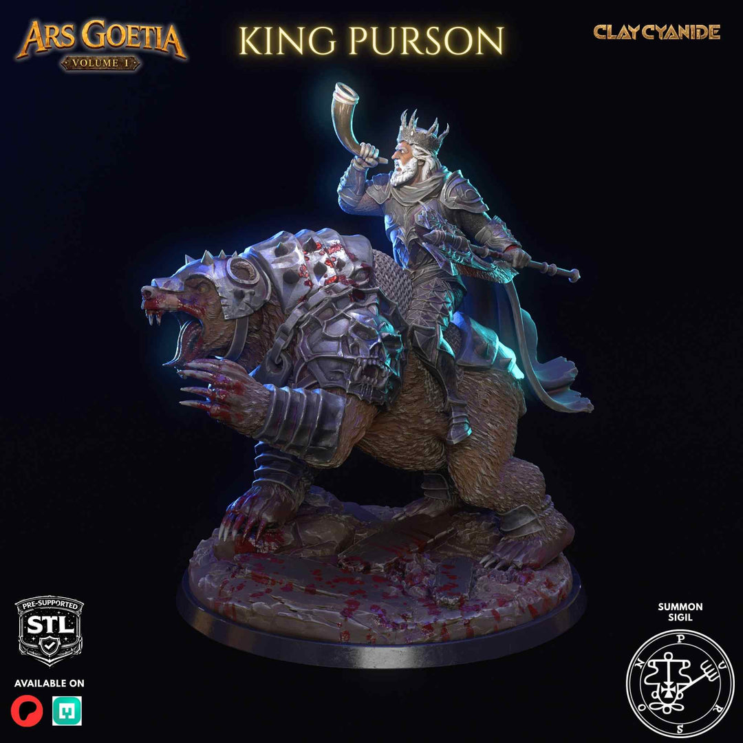 King Purson unpainted resin demon miniature by Clay Cyanide, 28-32mm DnD tabletop model.