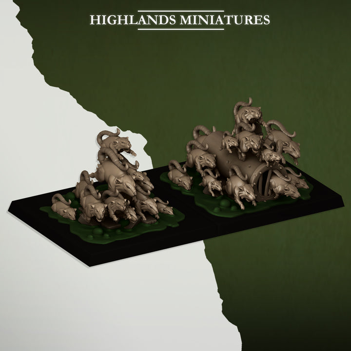 Rat Swarm unpainted resin ratfolk miniature by Highlands Miniatures, 28-32mm DnD tabletop model.