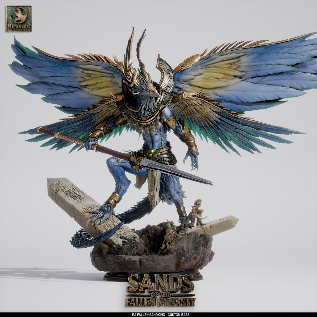 Ra, Fallen Sandking unpainted resin fantasy centerpiece miniature by Rescale Miniatures, 28-32mm DnD tabletop model.