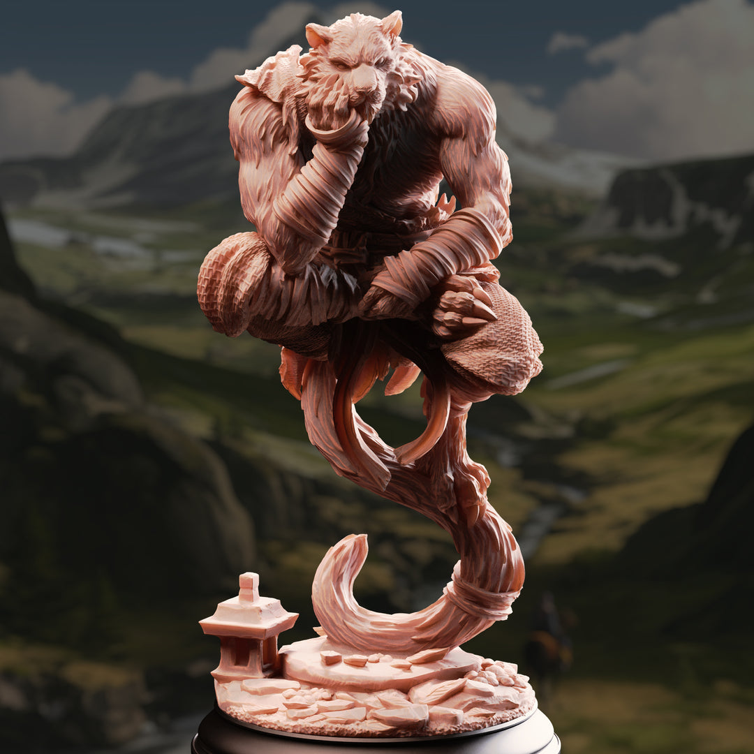 Tabaxi Wandering Monk - Raiko of the Wardens unpainted resin monk miniature by DM Stash, 28-32mm DnD tabletop model.