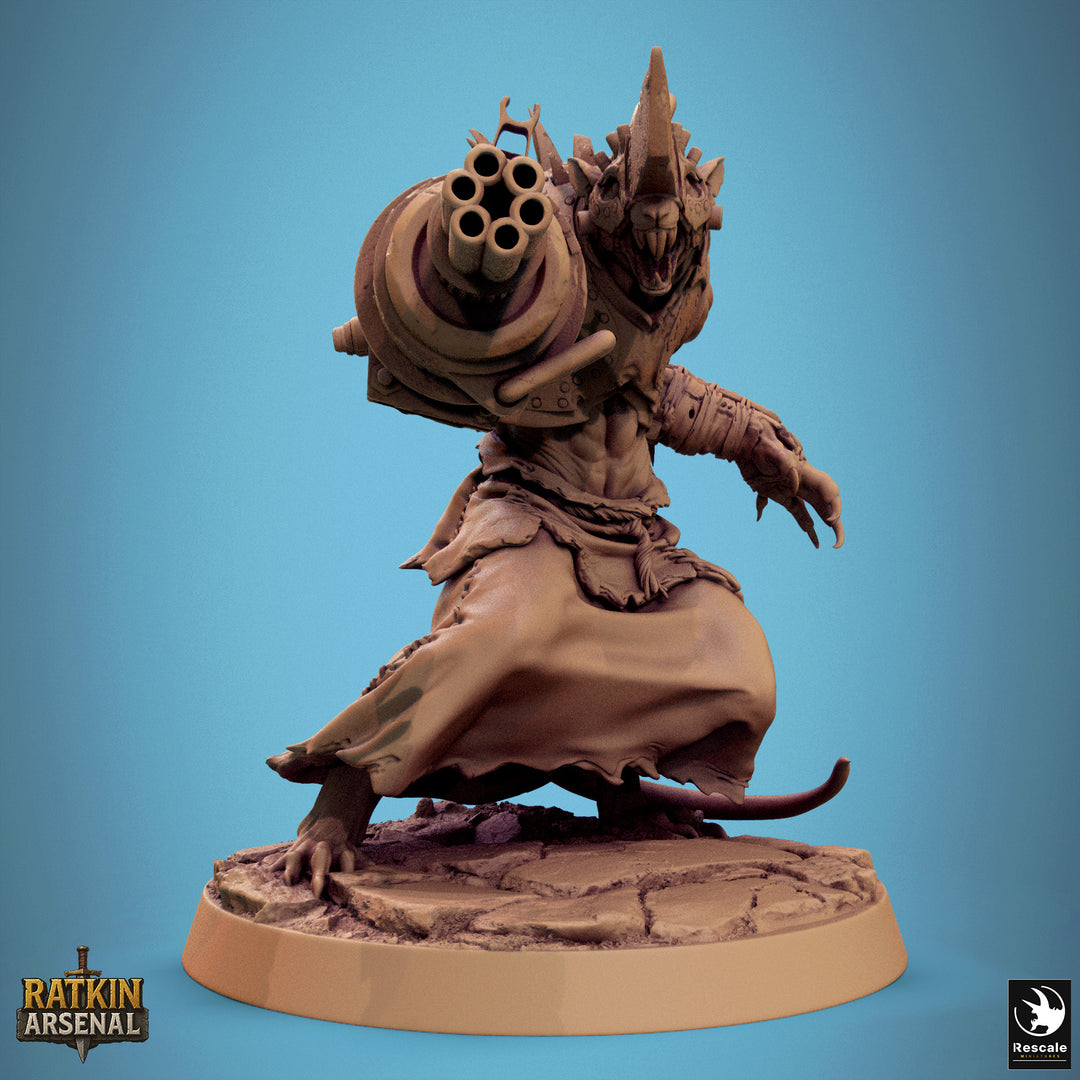 Ratfolk Elite Gun Soldiers unpainted resin ratfolk miniature by Rescale Miniatures, 28-32mm DnD tabletop model.