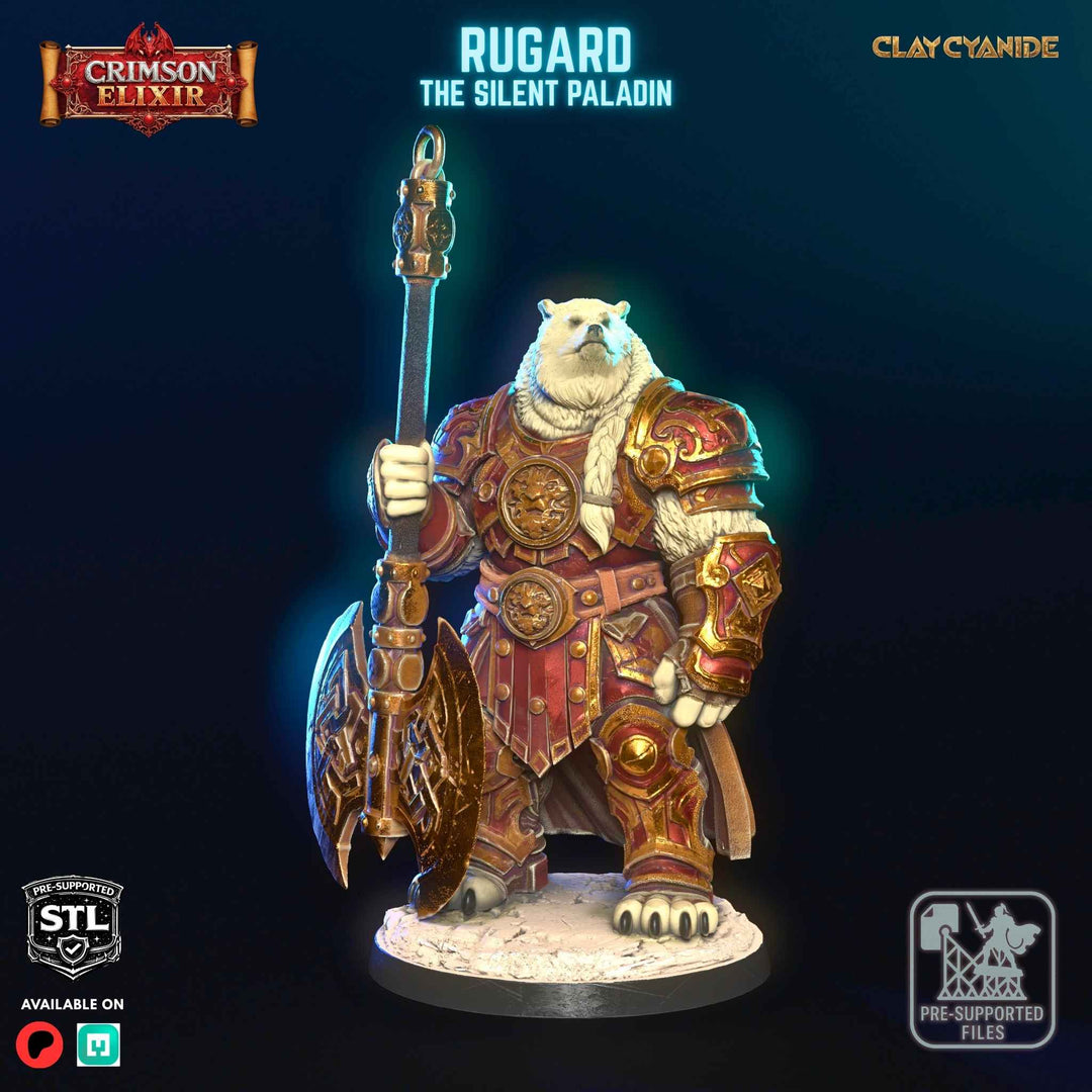 Rugard - The Silent Paladin unpainted resin paladin miniature by Clay Cyanide, 28-32mm DnD tabletop model.