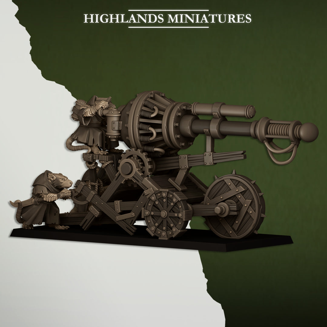Sewer Vermin Cannon unpainted resin ratfolk miniature by Highlands Miniatures, 28-32mm DnD tabletop model.