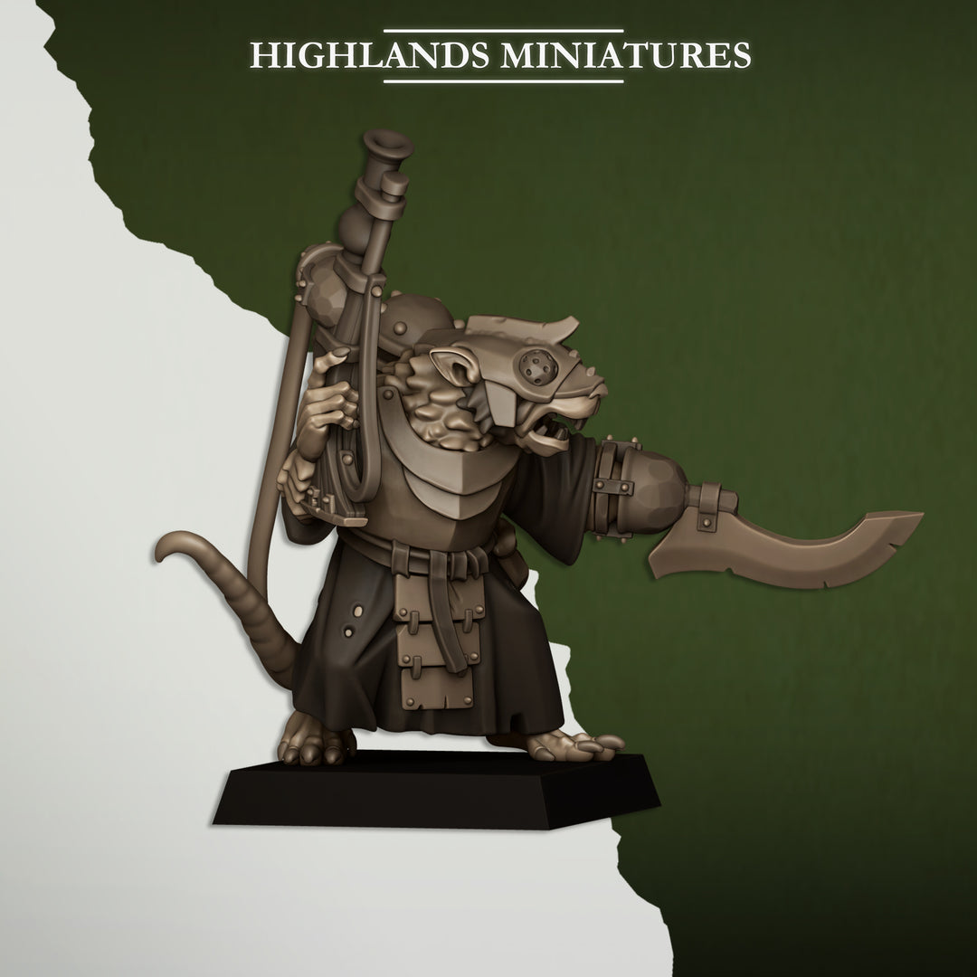 Sewer Vermin Engineer unpainted resin ratfolk miniature by Highlands Miniatures, 28-32mm DnD tabletop model.