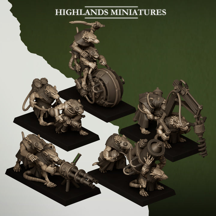 Sewer Vermin Heavy Weapons Teams unpainted resin ratfolk miniature by Highlands Miniatures, 28-32mm DnD tabletop model.
