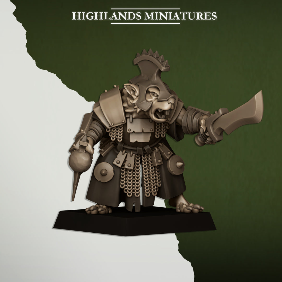 Sewer Vermin Lord unpainted resin ratfolk miniature by Highlands Miniatures, 28-32mm DnD tabletop model.