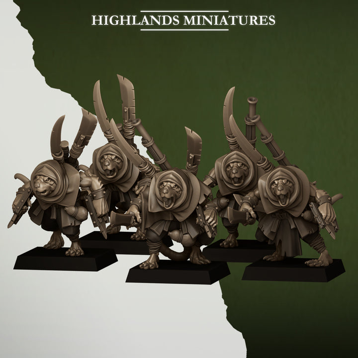 Sewer Vermin Smugglers unpainted resin ratfolk miniature by Highlands Miniatures, 28-32mm DnD tabletop model.