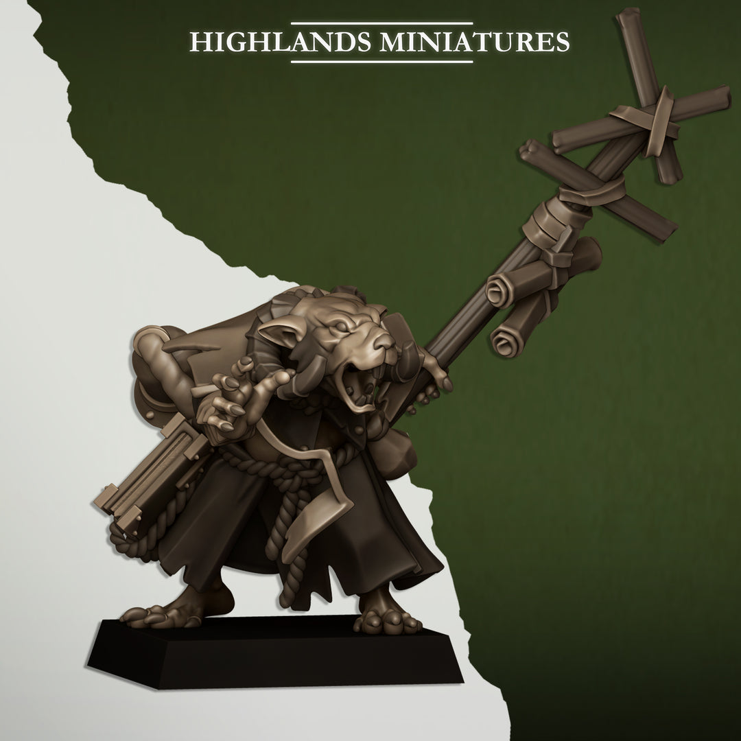 Sewer Vermin Warlock unpainted resin ratfolk miniature by Highlands Miniatures, 28-32mm DnD tabletop model.