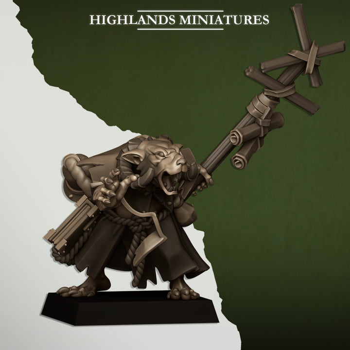 Sewer Vermin Warlock unpainted resin ratfolk miniature by Highlands Miniatures, 28-32mm DnD tabletop model.