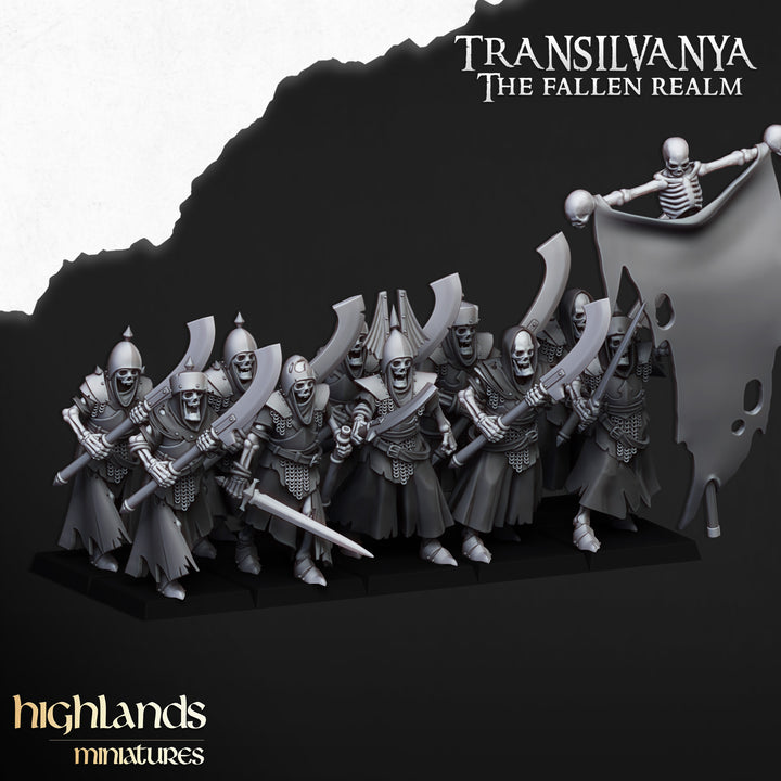 Skeletal Guard unpainted resin undead miniature by Highlands Miniatures, 28-32mm DnD tabletop model.