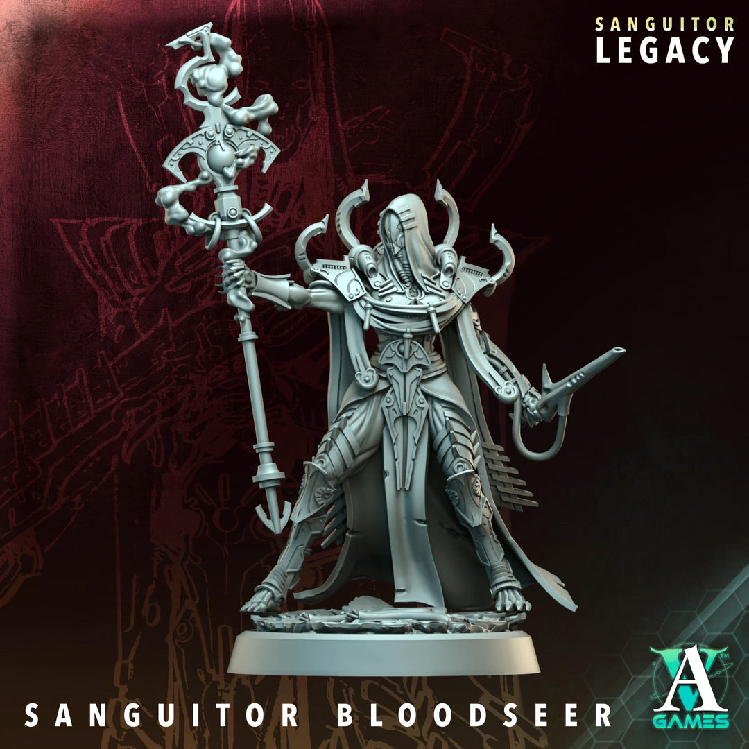 Sanguitor Bloodseer unpainted resin miniature by Archvillain Games, 28-32mm tabletop wargaming model.