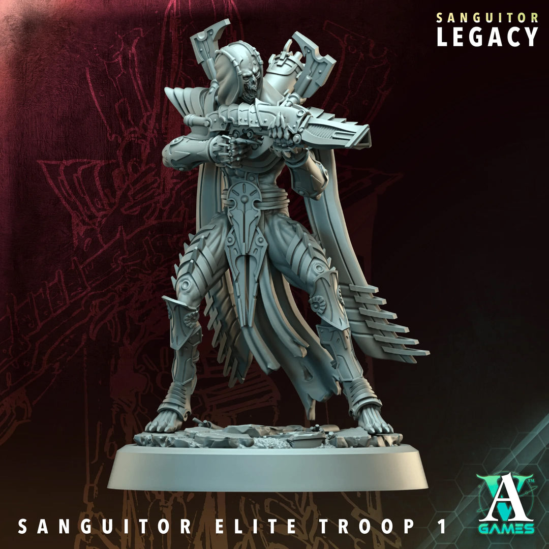 Sanguitor Elite Troops unpainted resin miniature by Archvillain Games, 28-32mm tabletop wargaming model.
