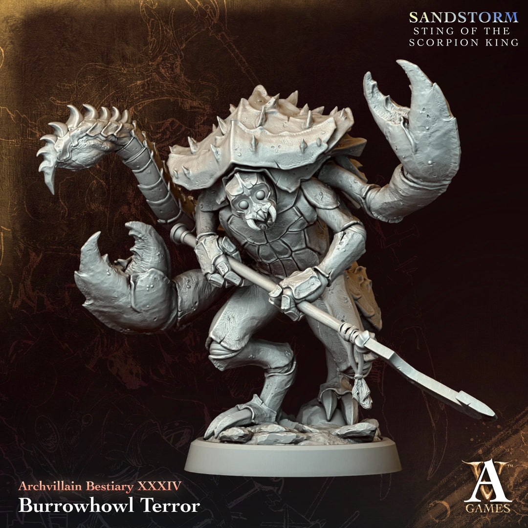 Burrowhowl Terror unpainted resin monster miniature by Archvillain Games, 28-32mm DnD tabletop model.