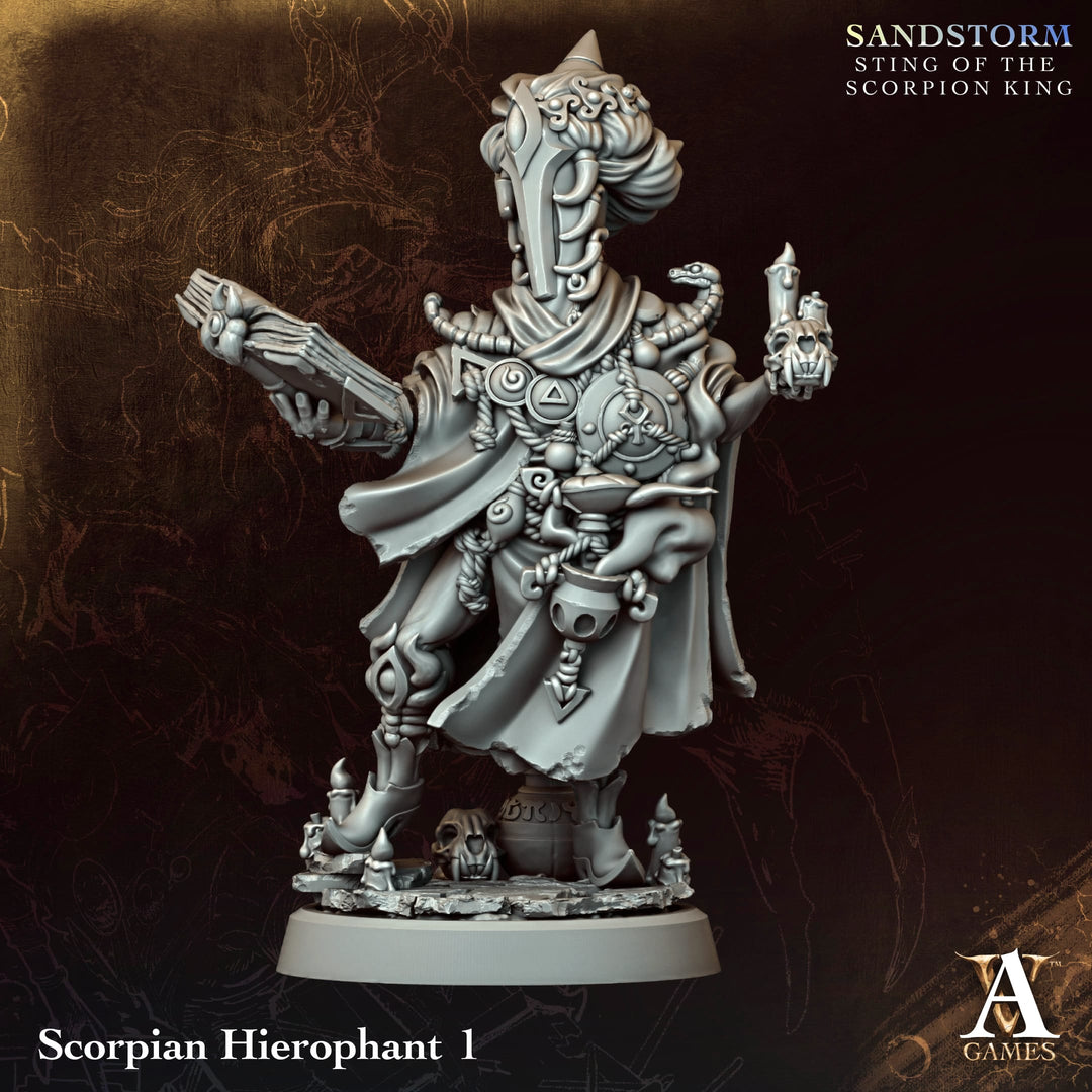 Scorpian Hierophants unpainted resin character miniature by Archvillain Games, 28-32mm DnD tabletop model.