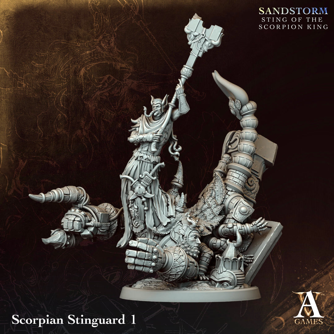 Scorpian Stinguard unpainted resin monster miniature by Archvillain Games, 28-32mm DnD tabletop model.