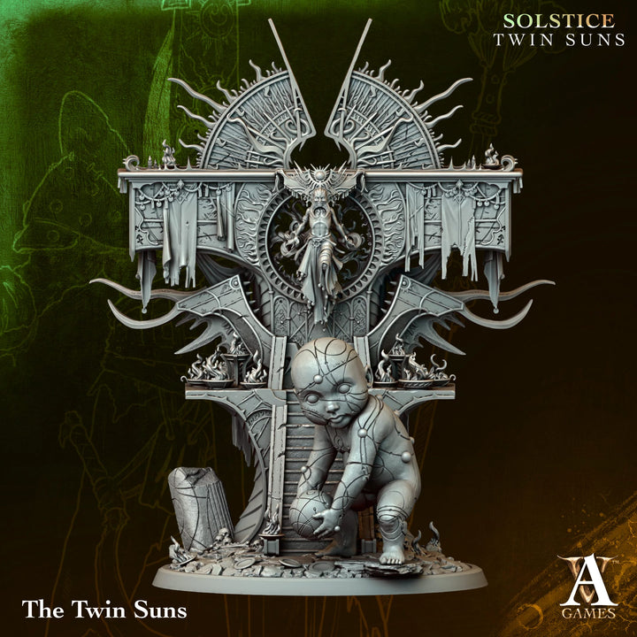 The Twin Suns unpainted resin fantasy miniature by Archvillain Games, 28-32mm DnD tabletop model.