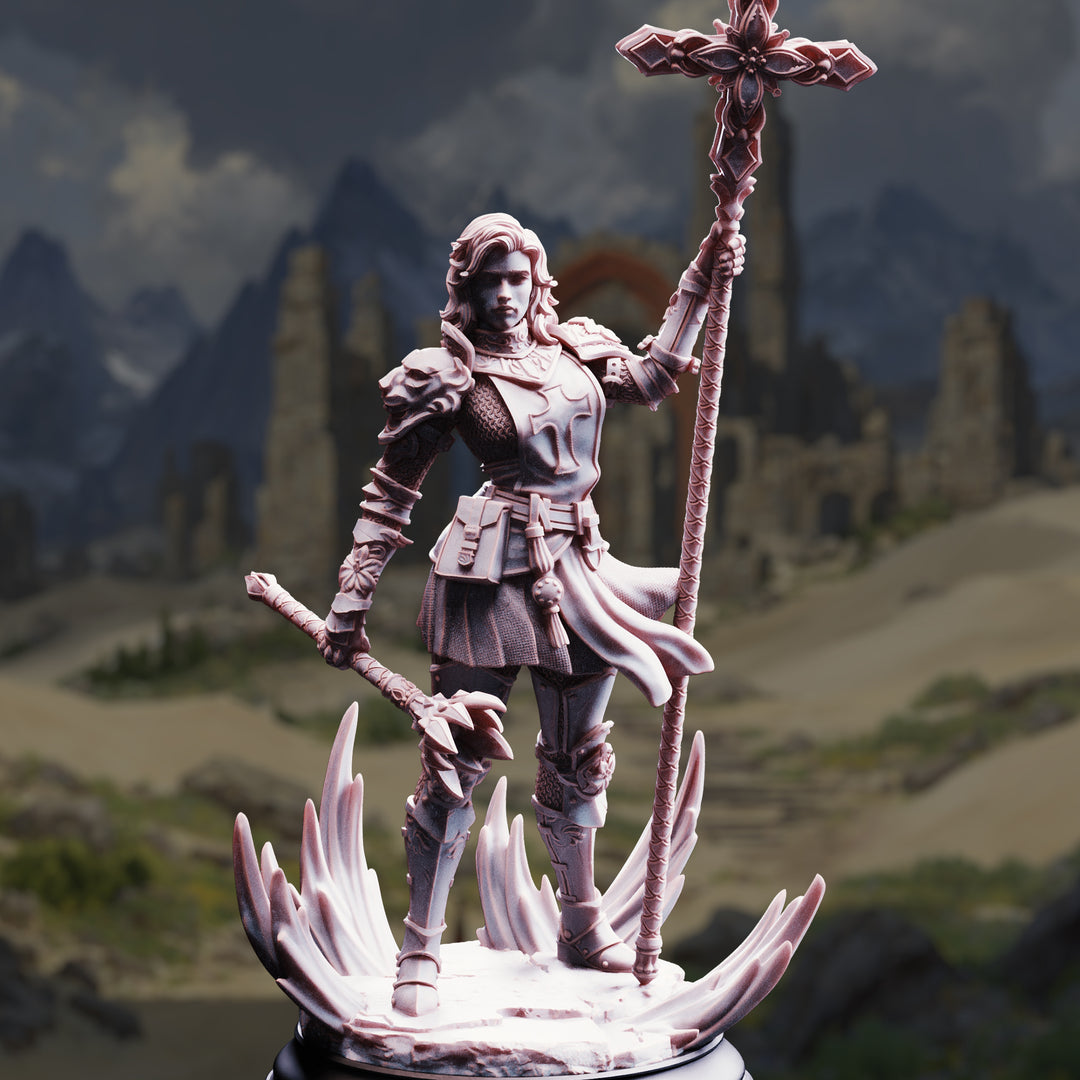 Human Life Cleric - Sara Rosewood unpainted resin cleric miniature by DM Stash, 28-32mm DnD tabletop model.