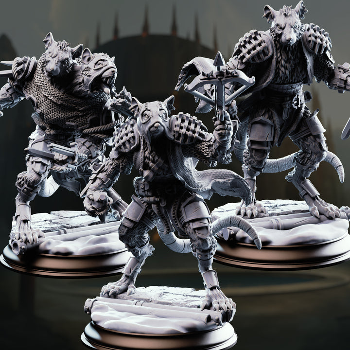 Ratfolk Vermin Grunts - Scabbers unpainted resin ratfolk miniature by DM Stash, 28-32mm DnD tabletop model.