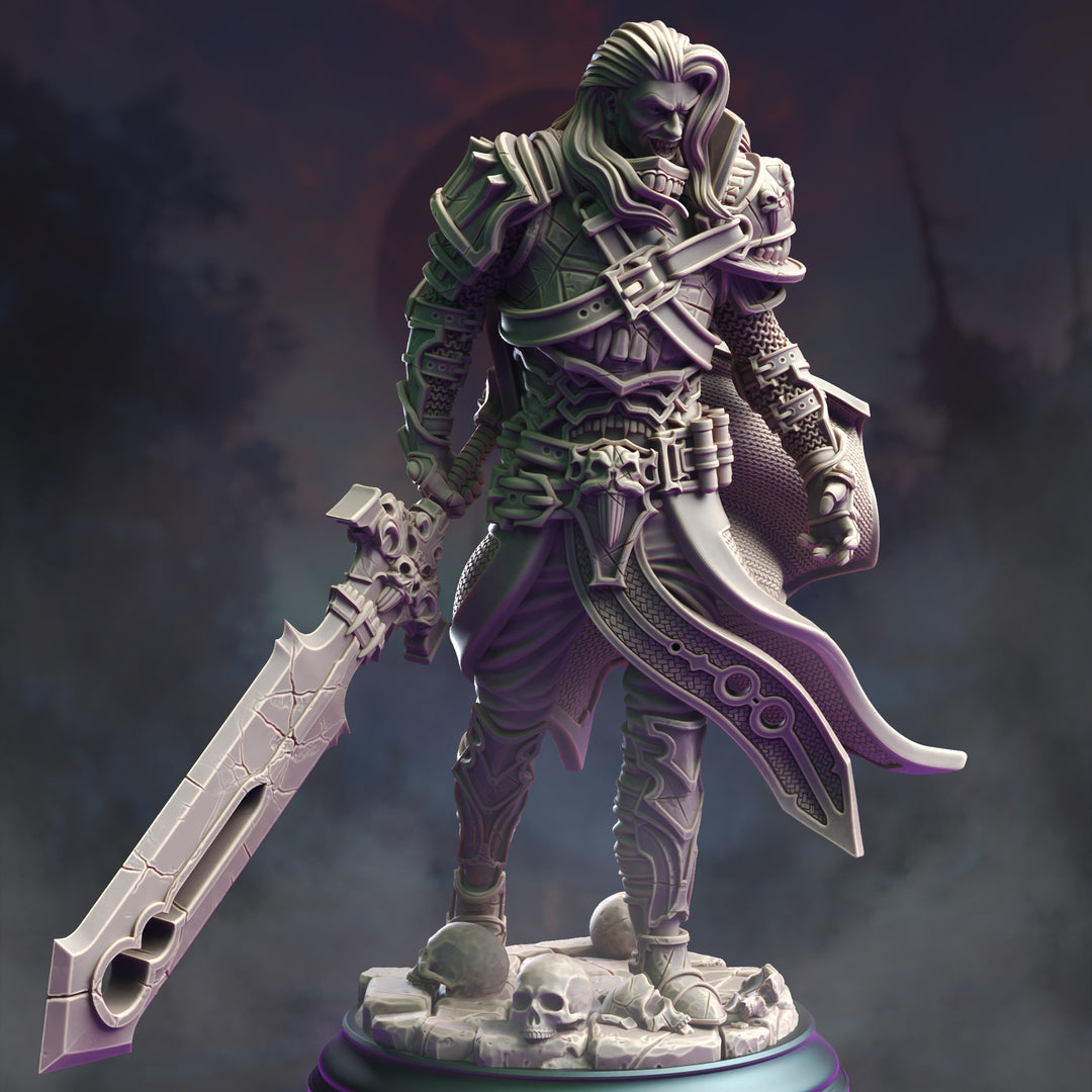 Vampire Knight - Ser Gaston unpainted resin knight miniature by DM Stash, 28-32mm DnD tabletop model.