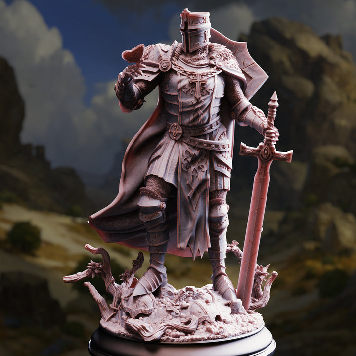 Crusader Knight - Ser Ludwig unpainted resin crusader miniature by DM Stash, 28-32mm DnD tabletop model.