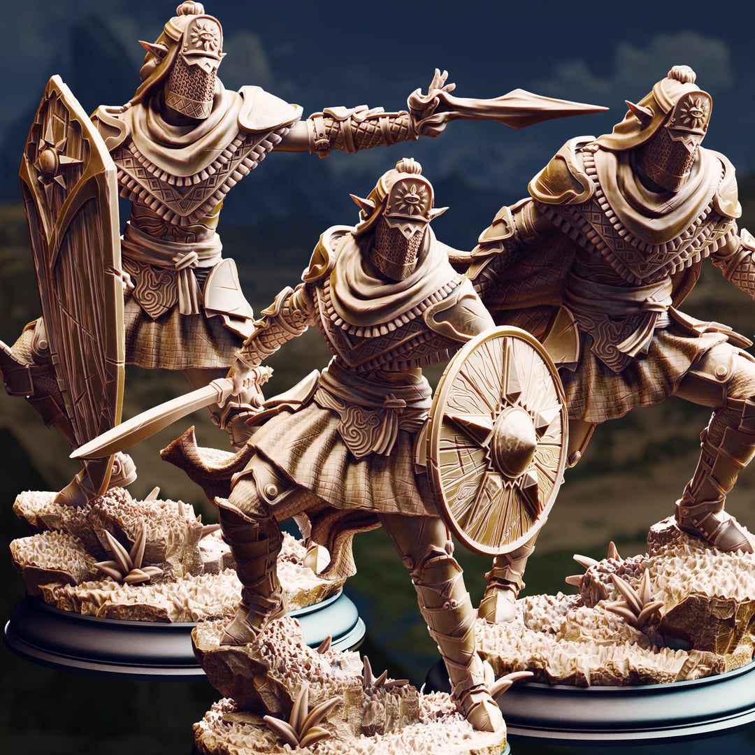 Dark Cultist Warriors - Seroca's Devout unpainted resin elf miniature by DM Stash, 28-32mm DnD tabletop model.