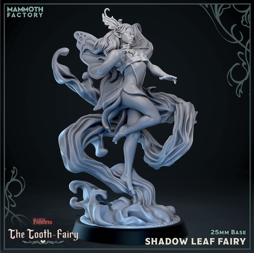 Shadow Leaf Fairy unpainted resin elf miniature by Mammoth Factory, 28-32mm DnD tabletop model.