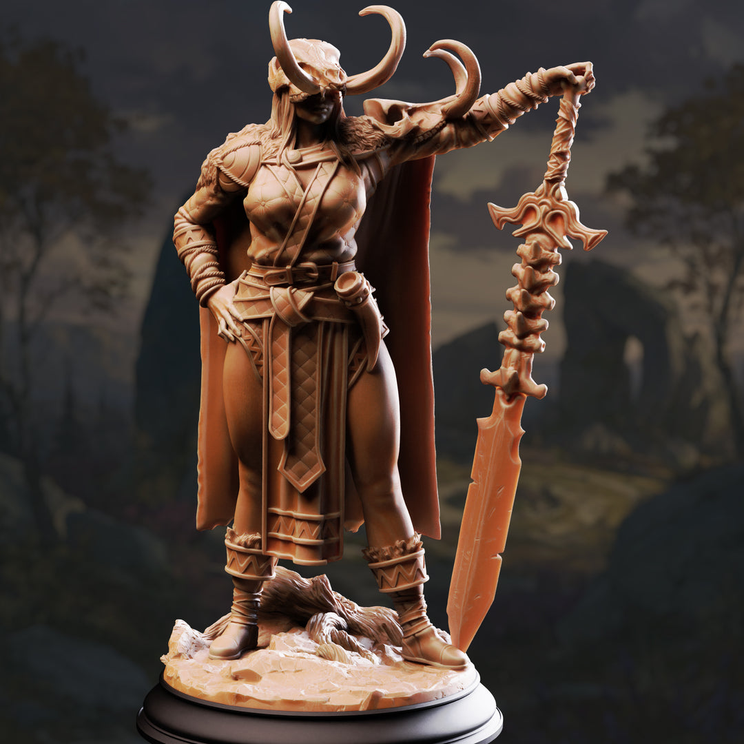 Goddess of Vengeance - Skadi unpainted resin character miniature by DM Stash, 28-32mm DnD tabletop model.