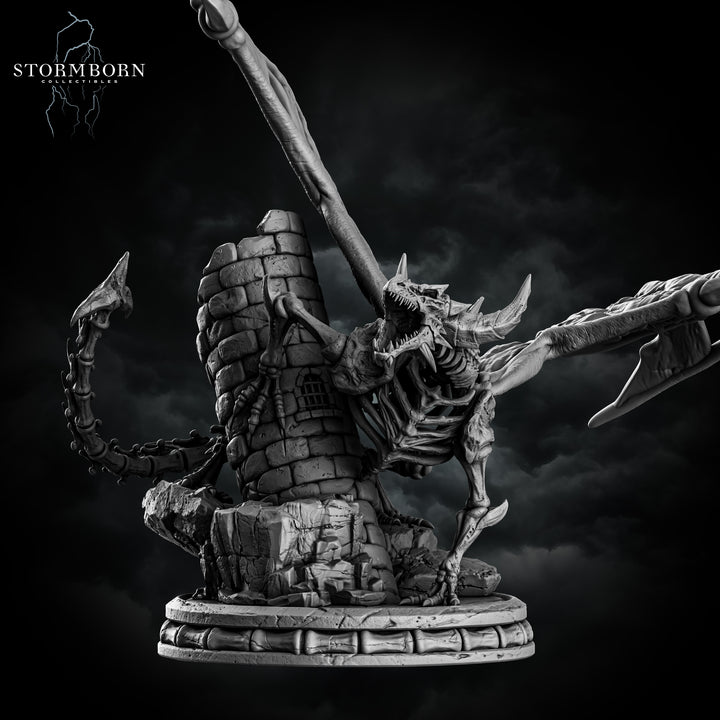 Skeletal Dragon unpainted resin dragon miniature by Stormborn Collectibles, 28-32mm DnD tabletop model.