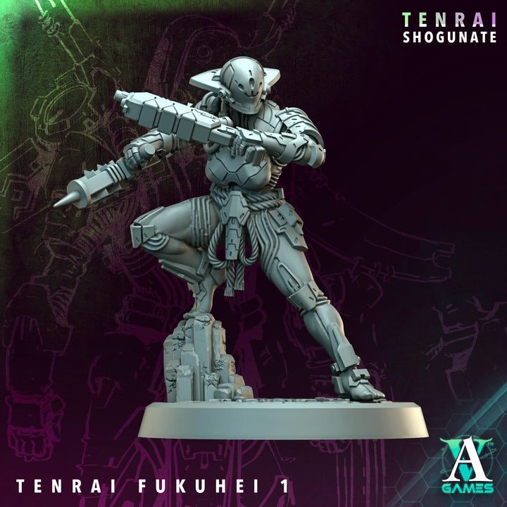 Tenrai Fukuhei unpainted resin miniature by Archvillain Games, 28-32mm tabletop wargaming model.