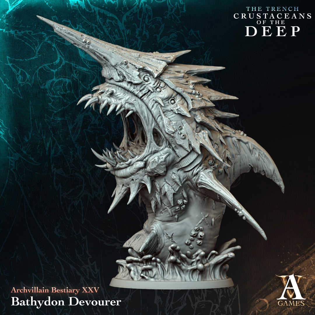 Bathydon Devourer unpainted resin fantasy miniature by Archvillain Games, 28-32mm DnD tabletop model.