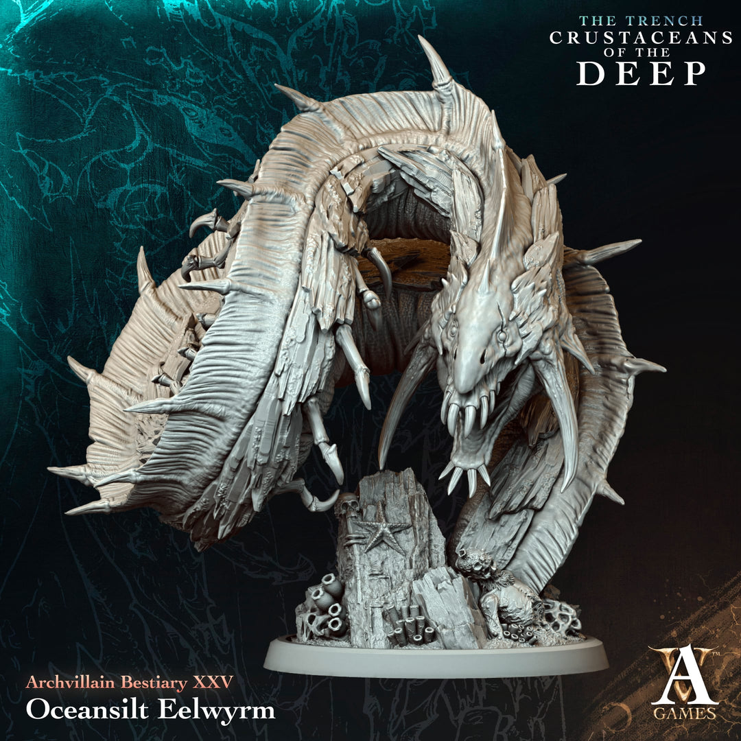 Oceansilt Elewyrm unpainted resin fantasy miniature by Archvillain Games, 28-32mm DnD tabletop model.