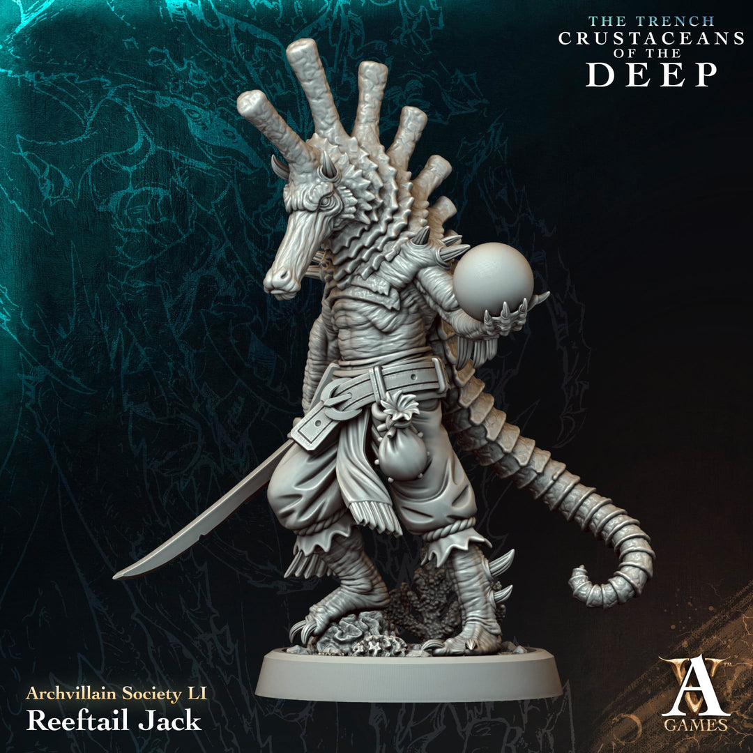 Reeftail Jack unpainted resin fantasy miniature by Archvillain Games, 28-32mm DnD tabletop model.