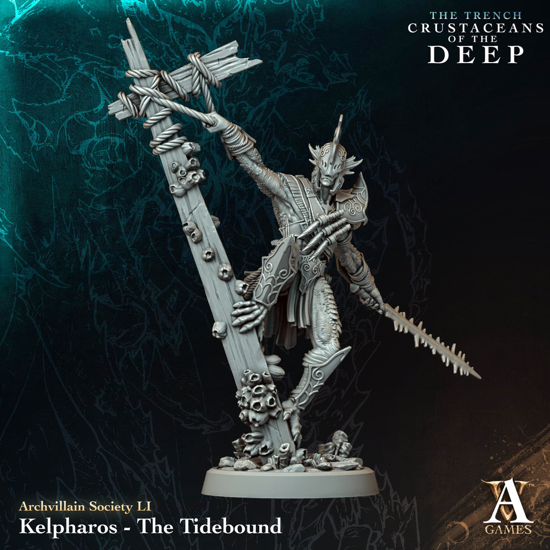 Kelpharos - The Tidebound unpainted resin character miniature by Archvillain Games, 28-32mm DnD tabletop model.