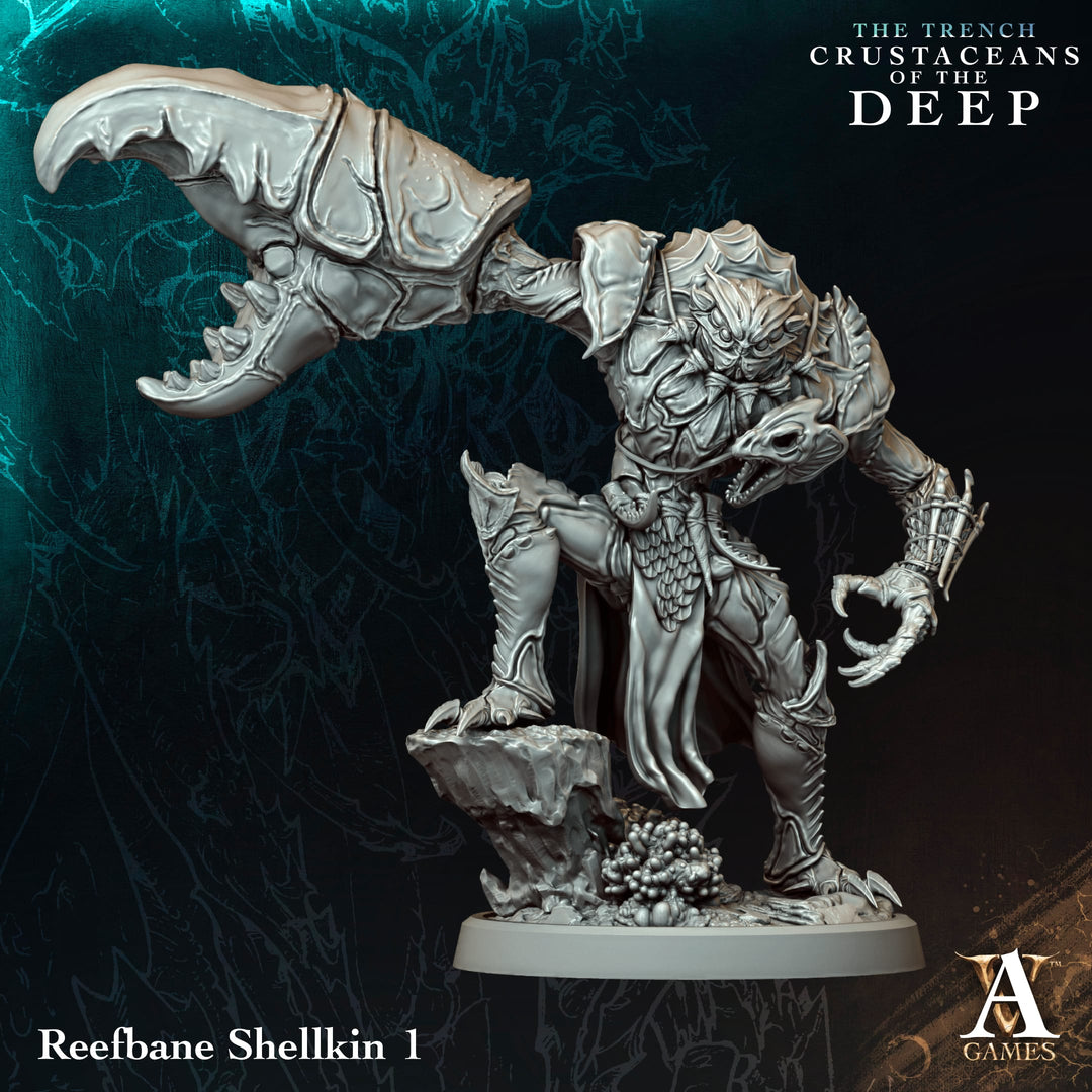 Redshell Shellkin unpainted resin fantasy miniature by Archvillain Games, 28-32mm DnD tabletop model.