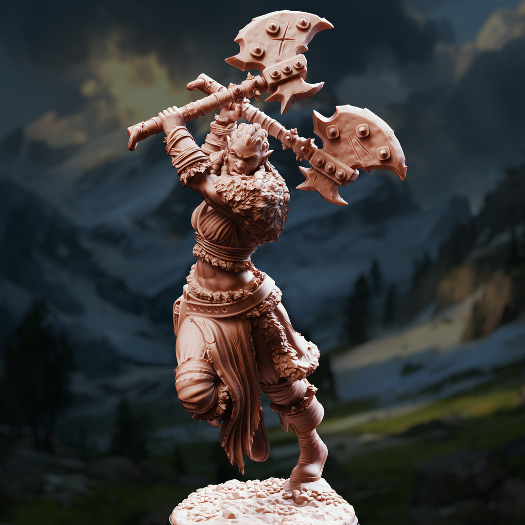 Half-Orc Barbarian - Tekrana of the Bloodfangs unpainted resin orc miniature by DM Stash, 28-32mm DnD tabletop model.