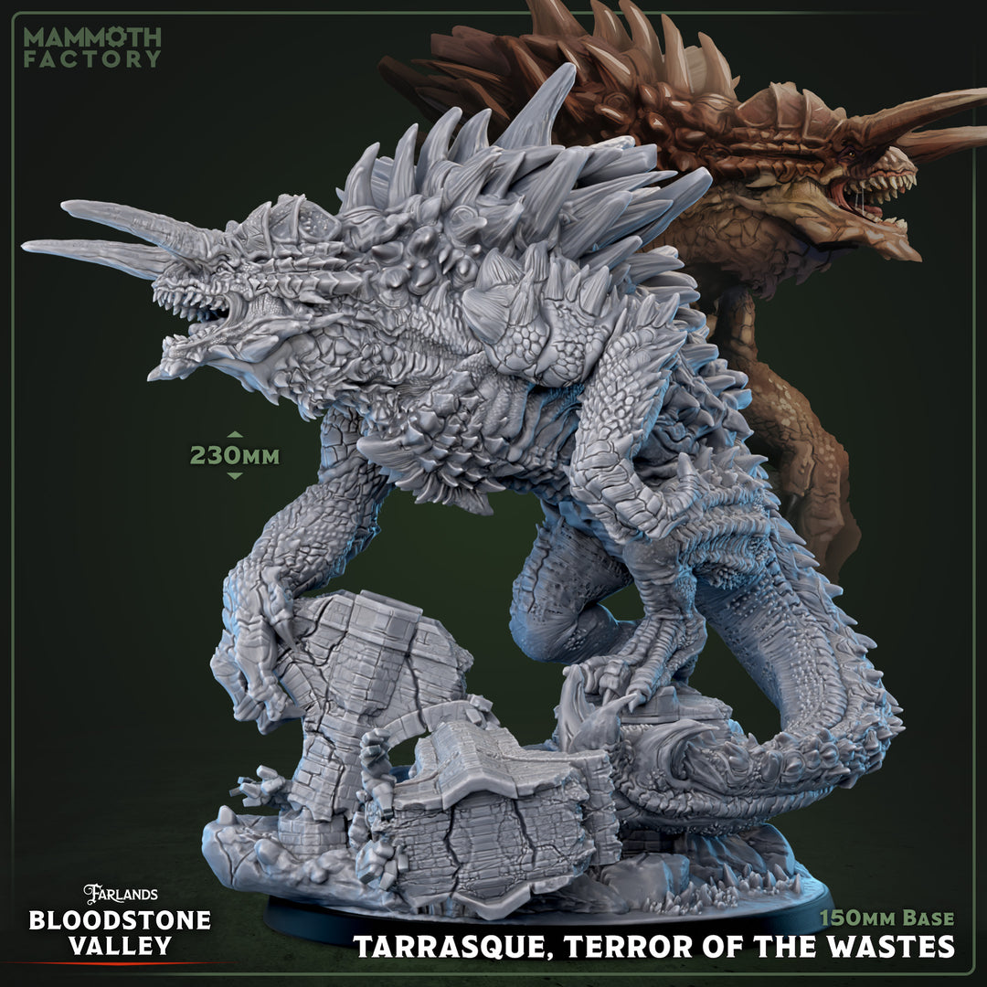 Tarrasque, Terror of the Wastes unpainted resin fantasy centerpiece miniature by Mammoth Factory, 28-32mm DnD tabletop model.