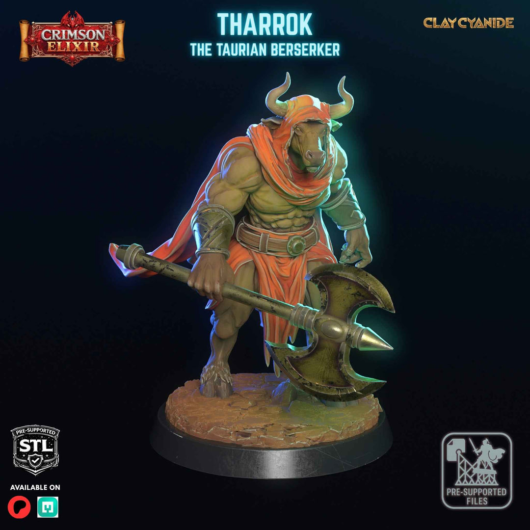 Tharrok - The Taurian Berzerker unpainted resin character miniature by Clay Cyanide, 28-32mm DnD tabletop model.