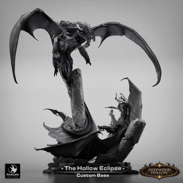 Silver Dragon vs Black Dragon Diorama unpainted resin dragon centerpiece miniature by Rescale Miniatures, 28-32mm DnD tabletop model.