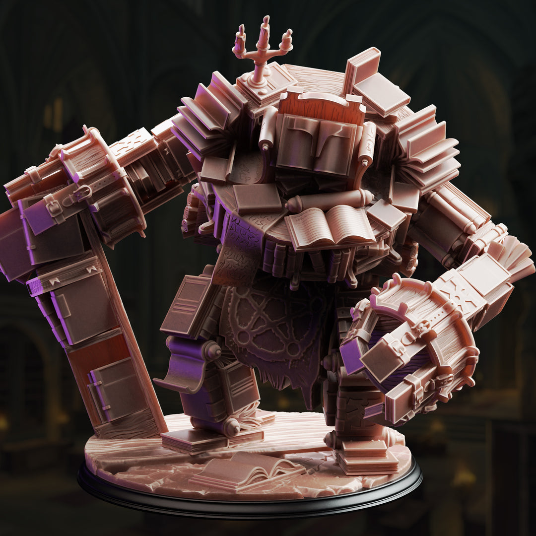 Library Golem - The Forbidden Section unpainted resin golem miniature by DM Stash, 28-32mm DnD tabletop model.