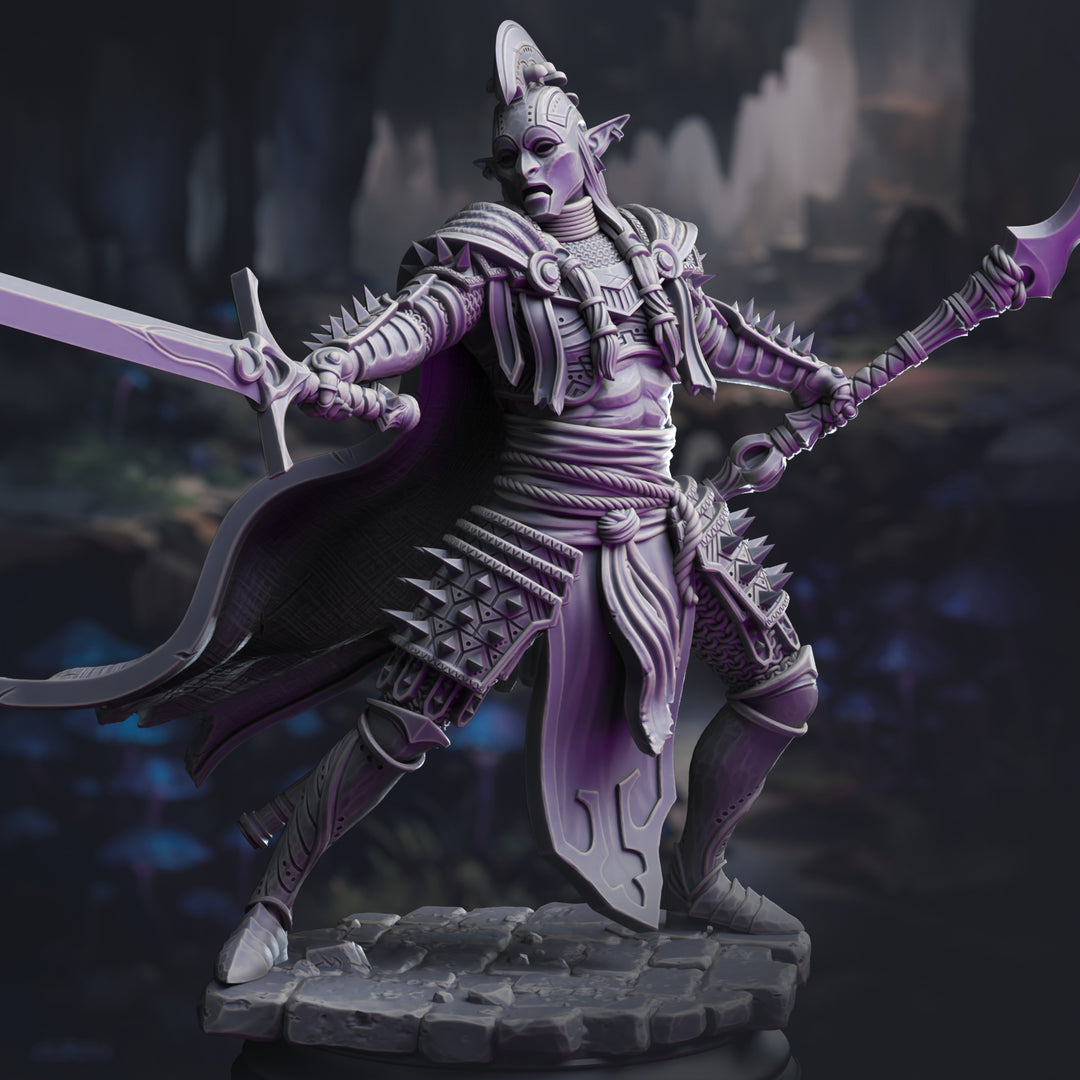 Elite Drow House Guard - The Ordained unpainted resin elf miniature by DM Stash, 28-32mm DnD tabletop model.