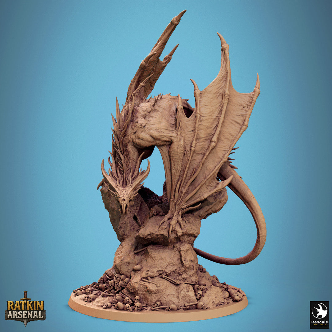 Blind Crpyt Wyrm unpainted resin fantasy centerpiece miniature by Rescale Miniatures, 28-32mm DnD tabletop model.