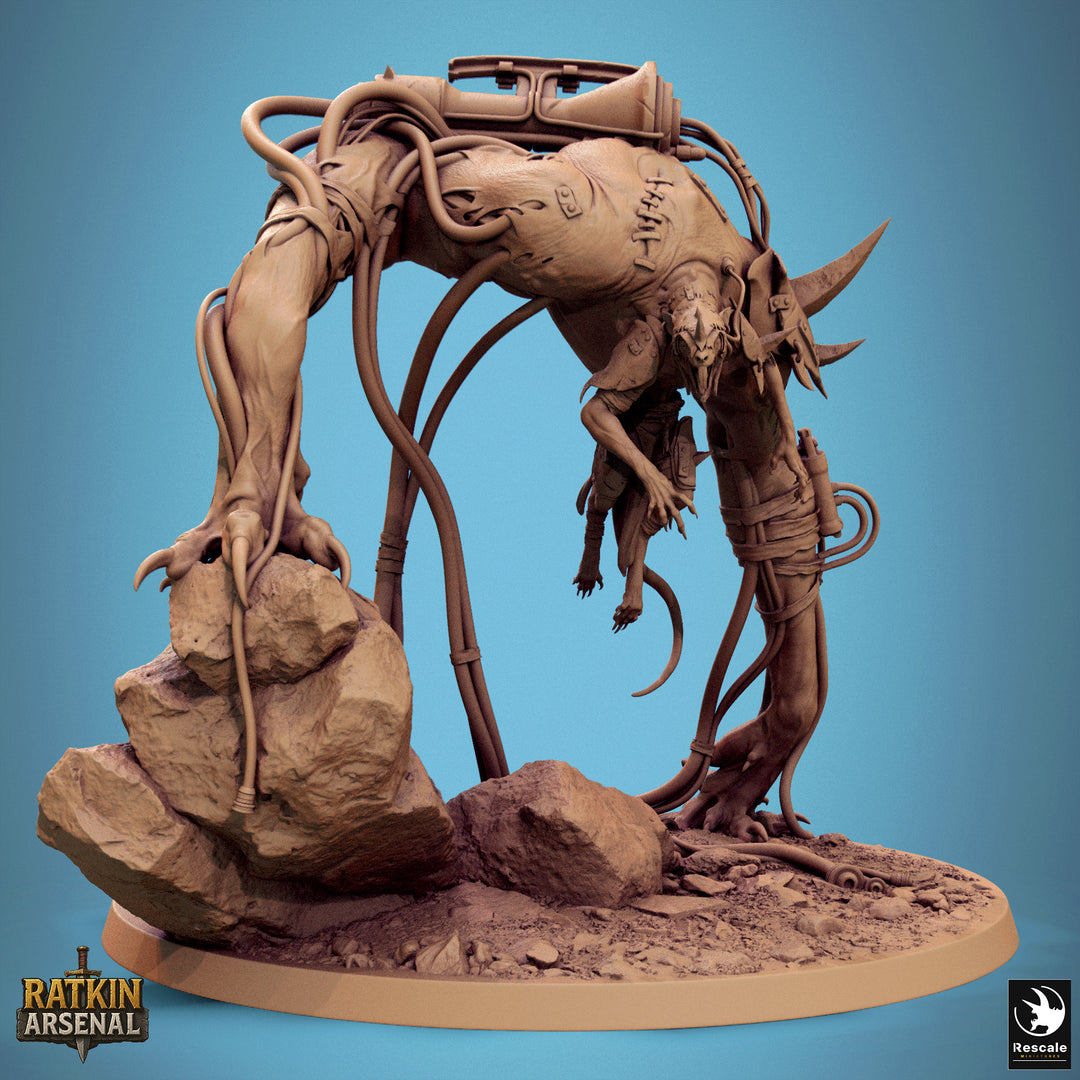 The Plagueborn unpainted resin ratfolk miniature by Rescale Miniatures, 28-32mm DnD tabletop model.