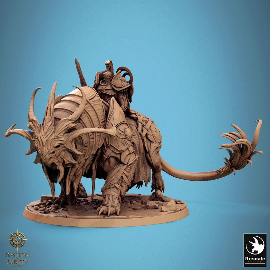 Solarion,the Radiant Warbeast unpainted resin character miniature by Rescale Miniatures, 28-32mm DnD tabletop model.