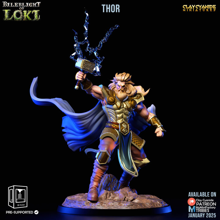 Thor - God of Thunder unpainted resin character miniature by Clay Cyanide, 28-32mm DnD tabletop model.